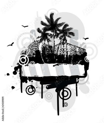 Frame with palm trees and design elements