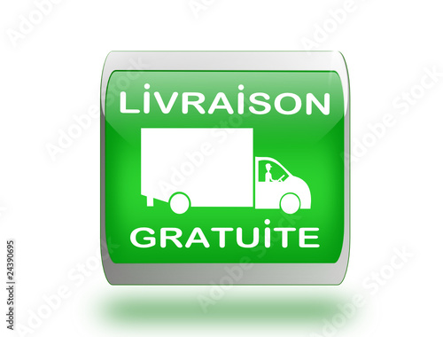 bouton vert carré livraison gratuite avec camion