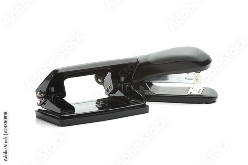 black stapler and hole punch