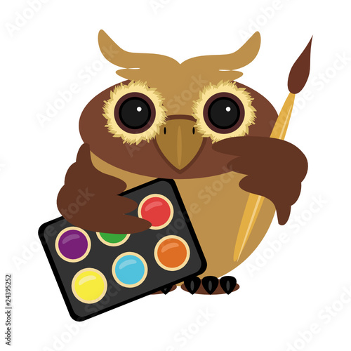 owl with paints and brush