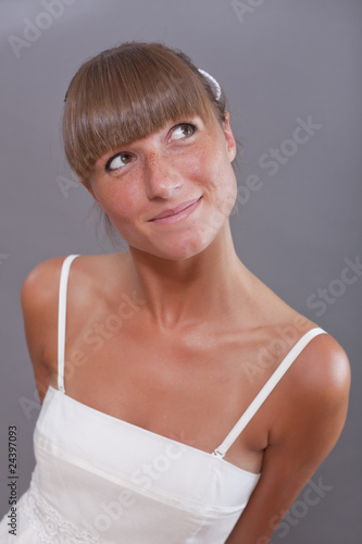 happy woman in white dress