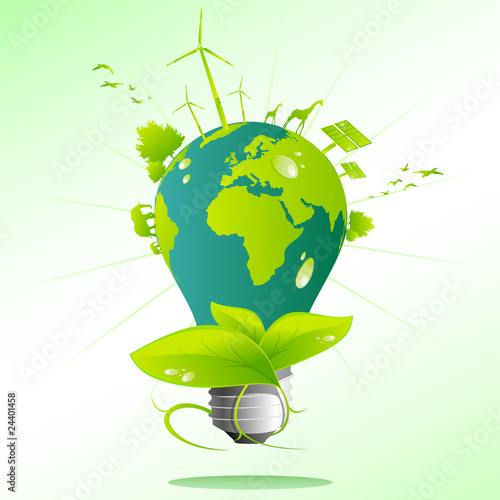 Blue green Earth light bulb