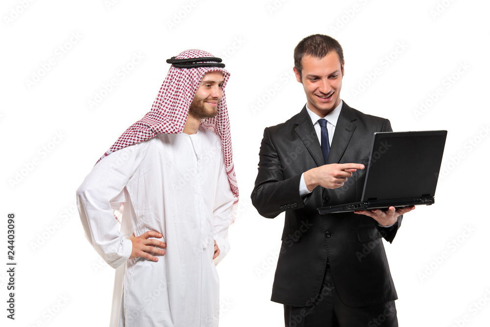 Happy businessmen with a laptop computer Happy businessmen with a laptop computer