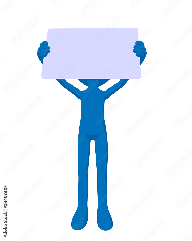 Cute Blue Silhouette Guy Holding A Blank Business Card Cute Blue Silhouette Guy Holding A Blank Business Card