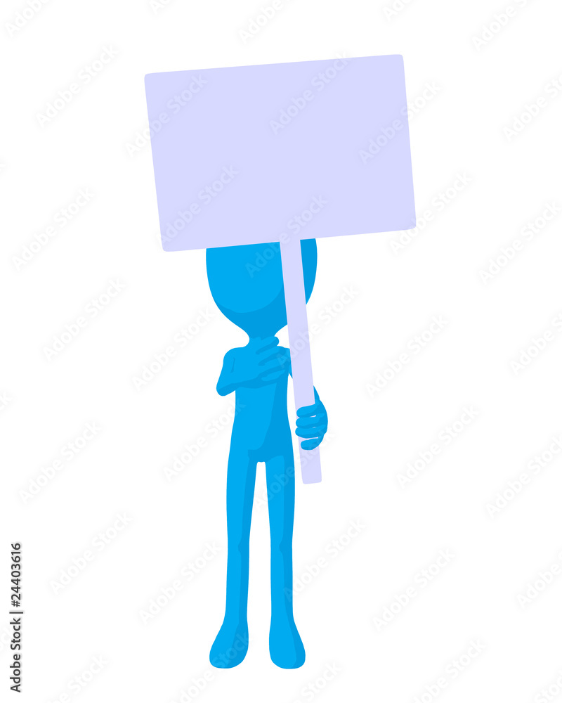 Cute Blue Silhouette Guy Holding A Blank Sign Cute Blue Silhouette Guy Holding A Blank Sign