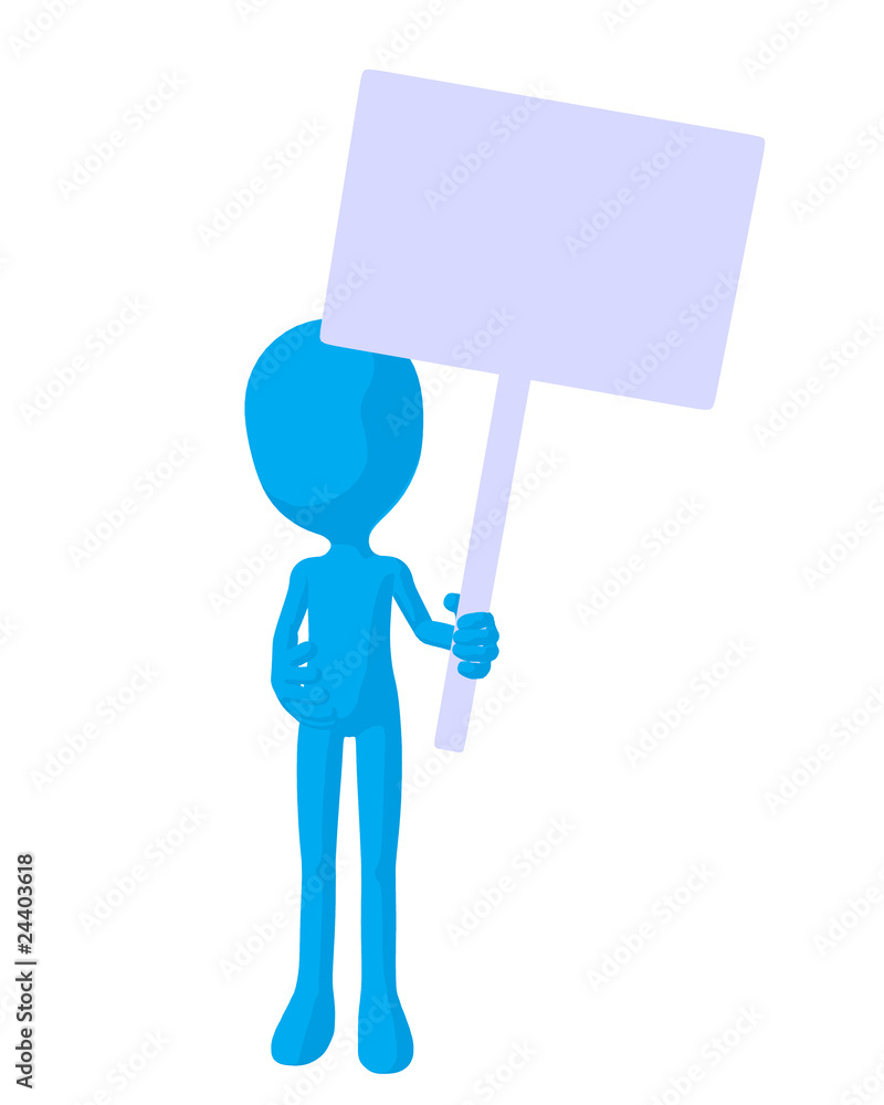 Cute Blue Silhouette Guy Holding A Blank Sign Cute Blue Silhouette Guy Holding A Blank Sign