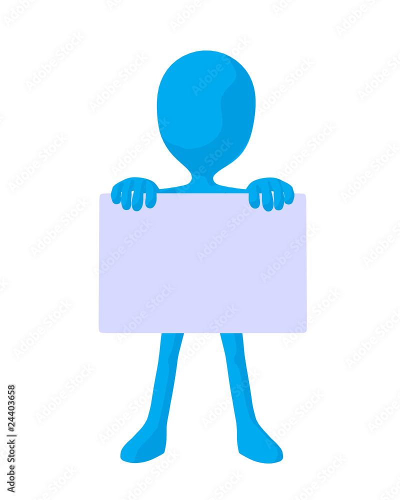 Cute Blue silhouette guy holding a blank business card Cute Blue silhouette guy holding a blank business card