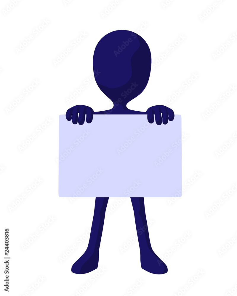 Cute Blue Silhouette Guy Holding A Blank Business Card Cute Blue Silhouette Guy Holding A Blank Business Card