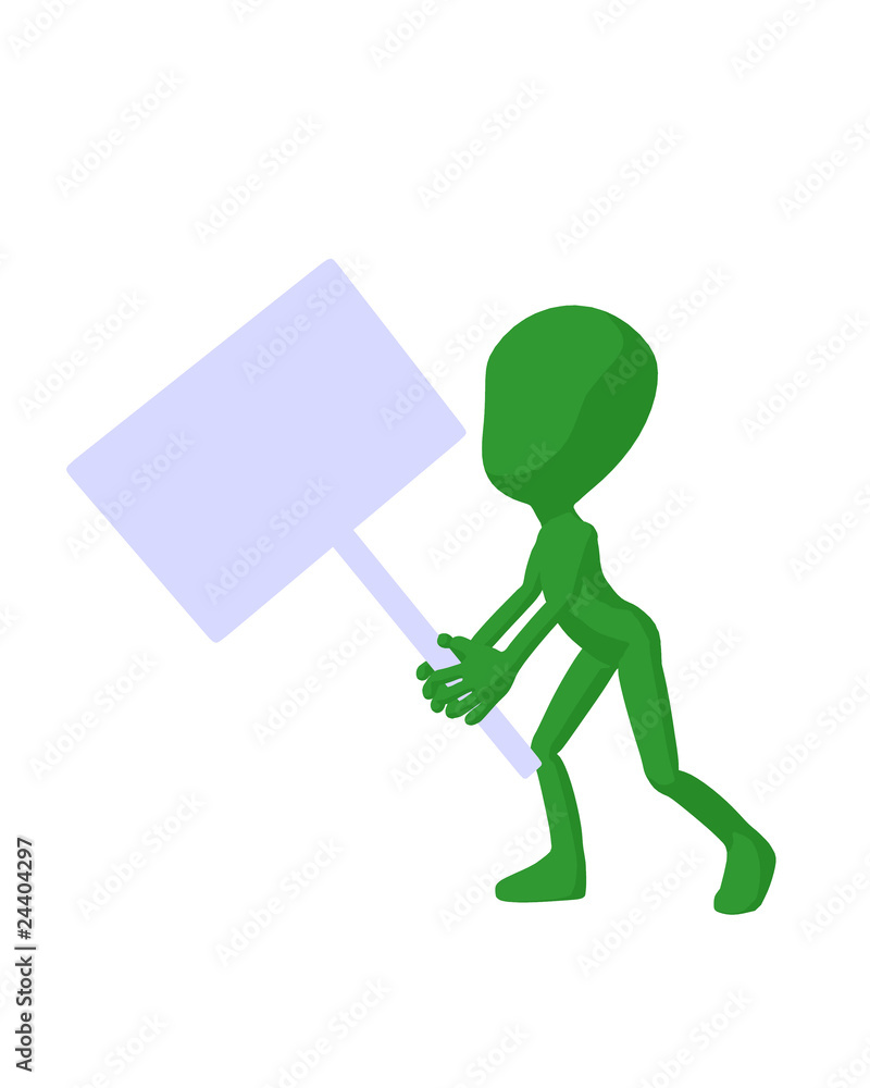 Cute Green Silhouette Guy Holding A Blank Sign Cute Green Silhouette Guy Holding A Blank Sign