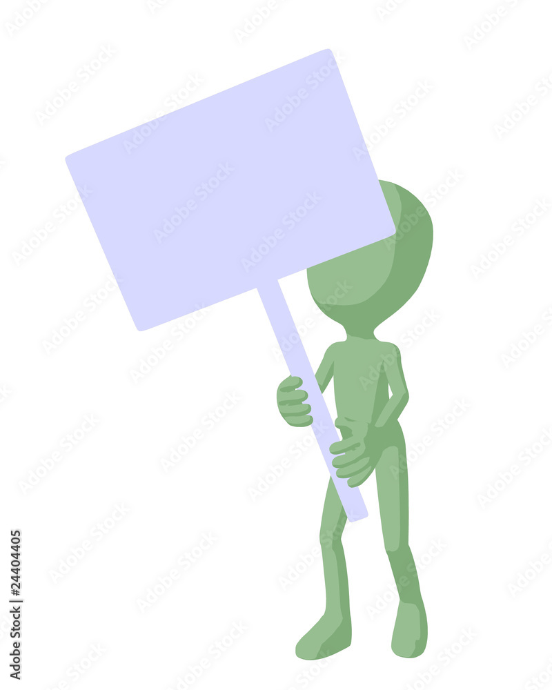 Cute Green Silhouette Guy Holding A Blank Sign