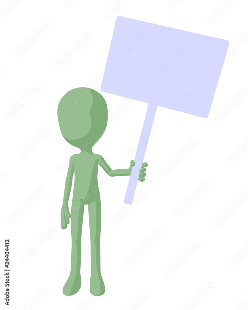 Cute Green Silhouette Guy Holding A Blank Sign Cute Green Silhouette Guy Holding A Blank Sign