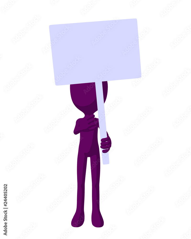 Cute Purple Silhouette Guy Holding A Blank Sign