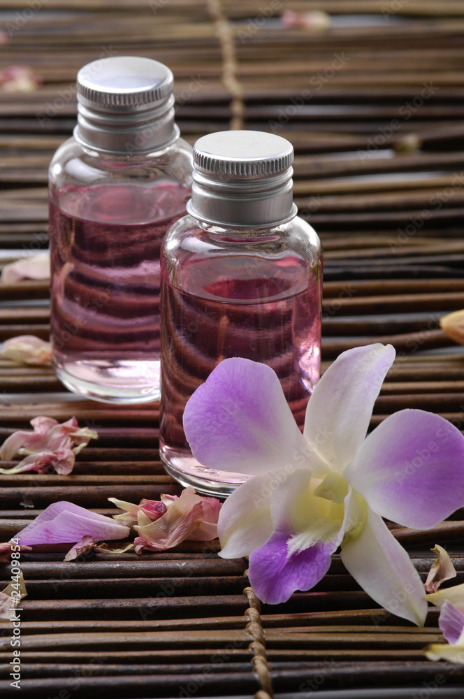 Aromatherapy essentials on bamboo mat Aromatherapy essentials on bamboo mat