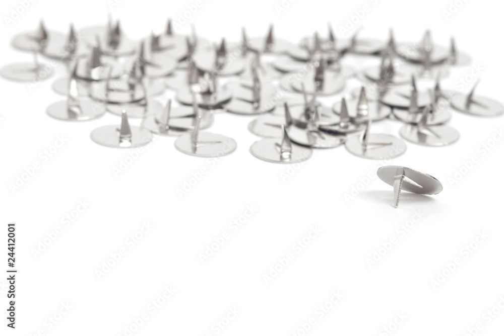 drawing pins with shallow depth of field isolated on white drawing pins with shallow depth of field isolated on white