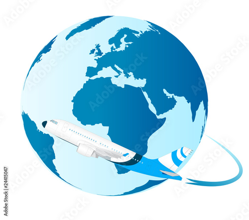 Airplane flying around the world