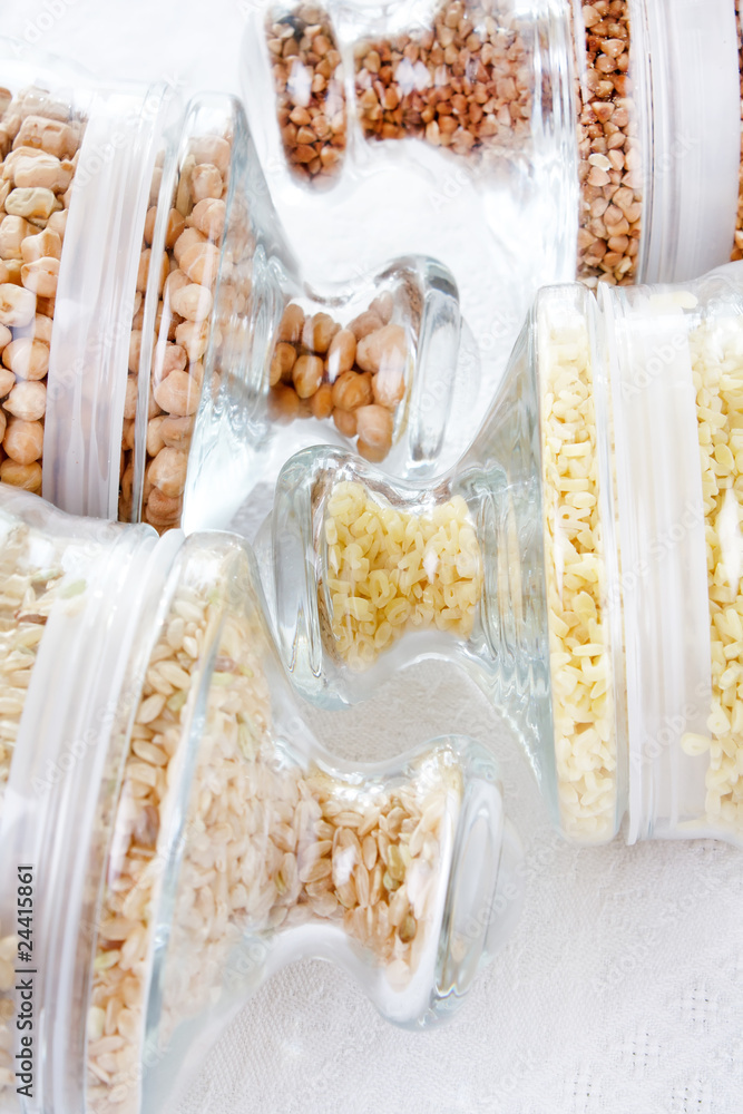 grains and cereals in the glassy jar