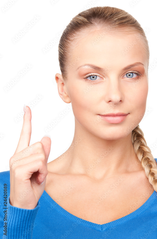 woman with her finger up woman with her finger up