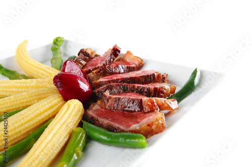 beef meat and babycorns