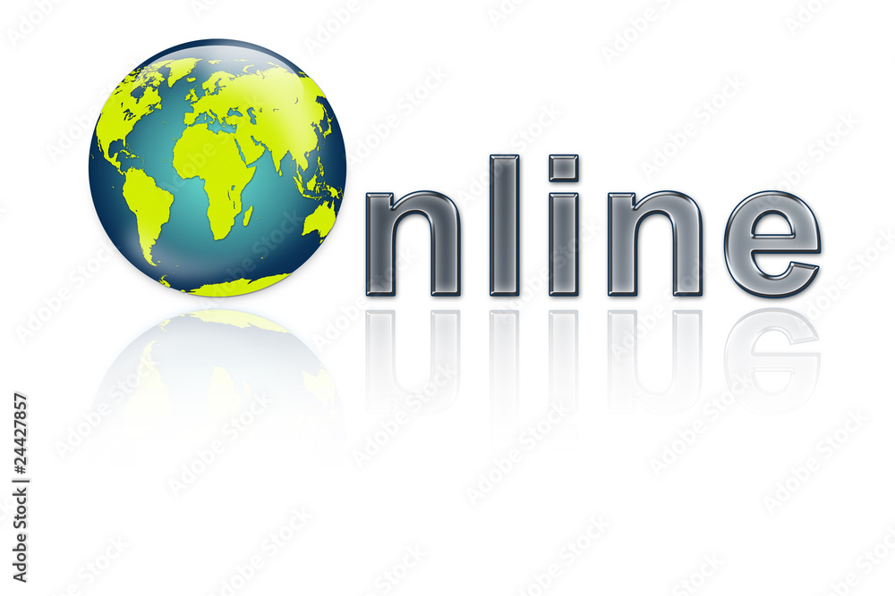 modern online button, white background, green earth