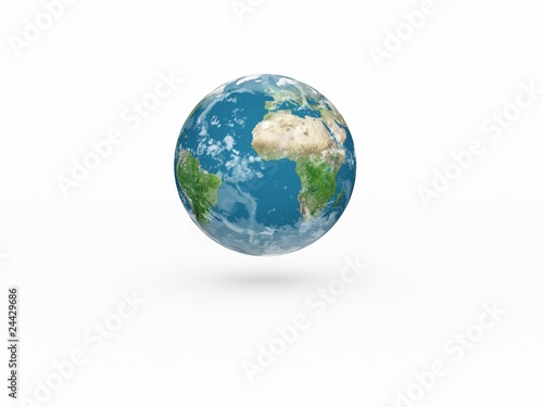 Earth model on white background with shadow