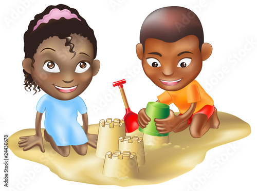 two children playing on the beach