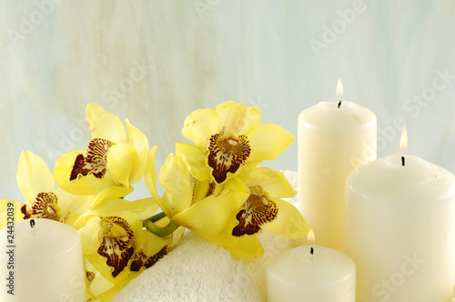 Spa essentials-close up orchid and candle