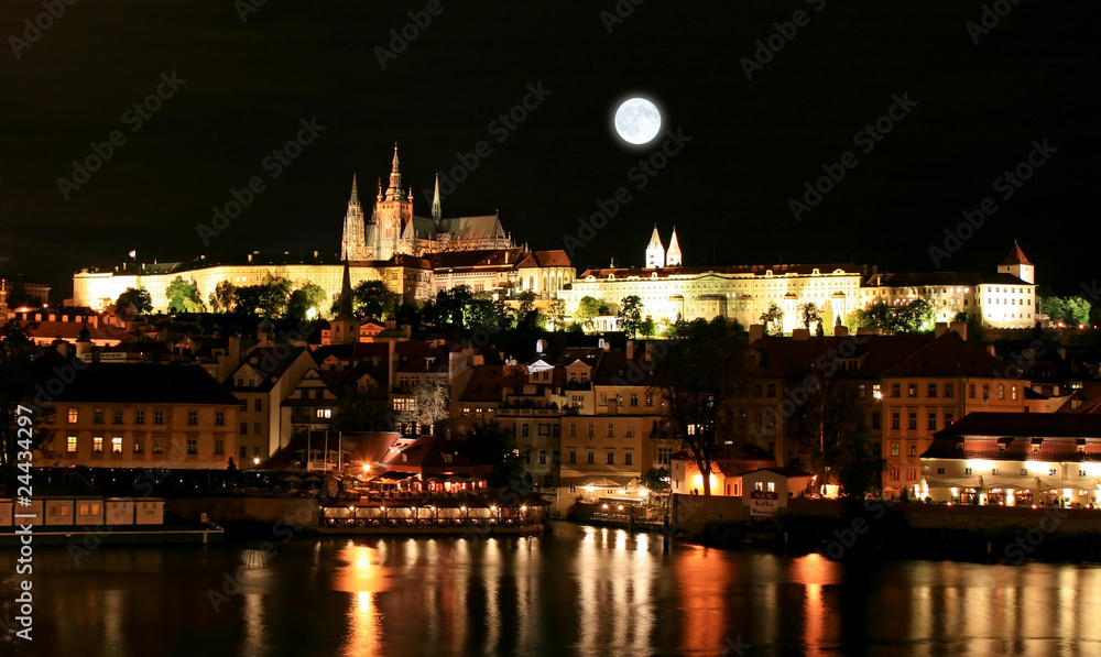 The night view of the beautiful Prague City