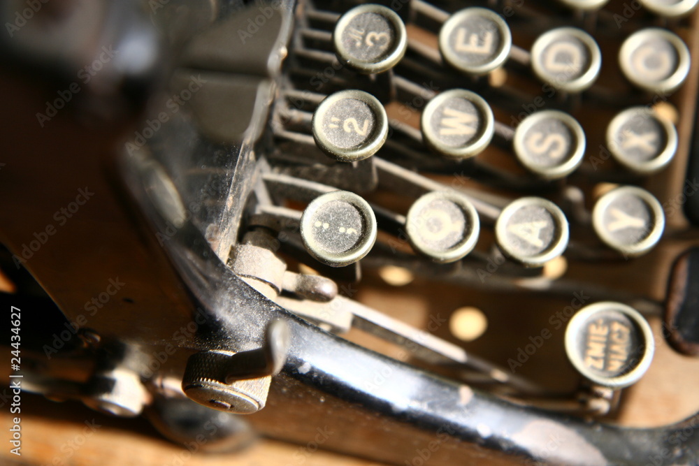 Keyboard of a vintage typewriter in close up