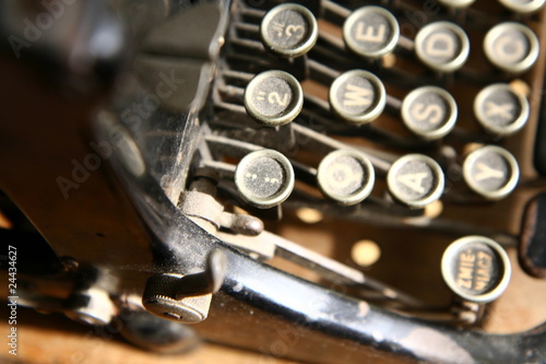 Keyboard of a vintage typewriter in close up