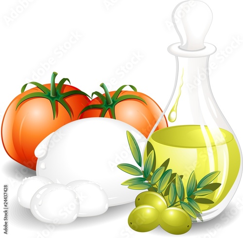 Mozzarella pomodoro e Olio-Cheese Tomato and Olive Oil-Vector