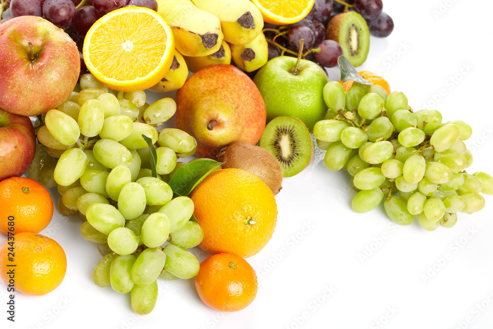 fresh fruits on the white background