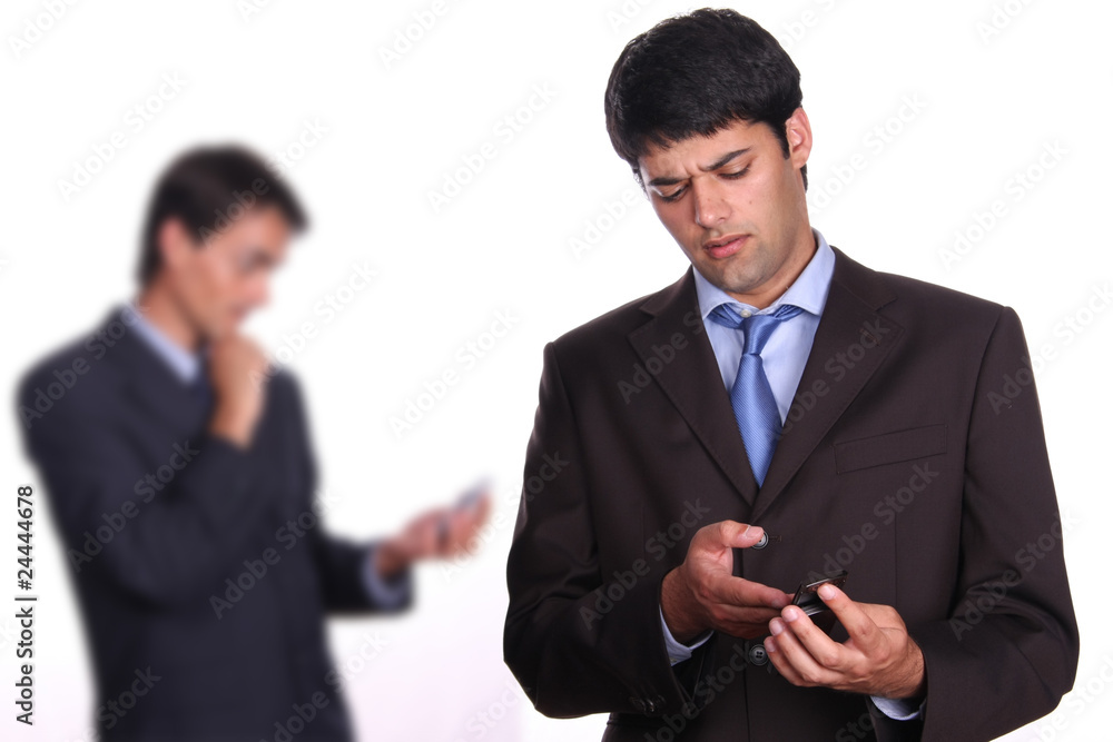business man working on pda or smartphone business man working on pda or smartphone