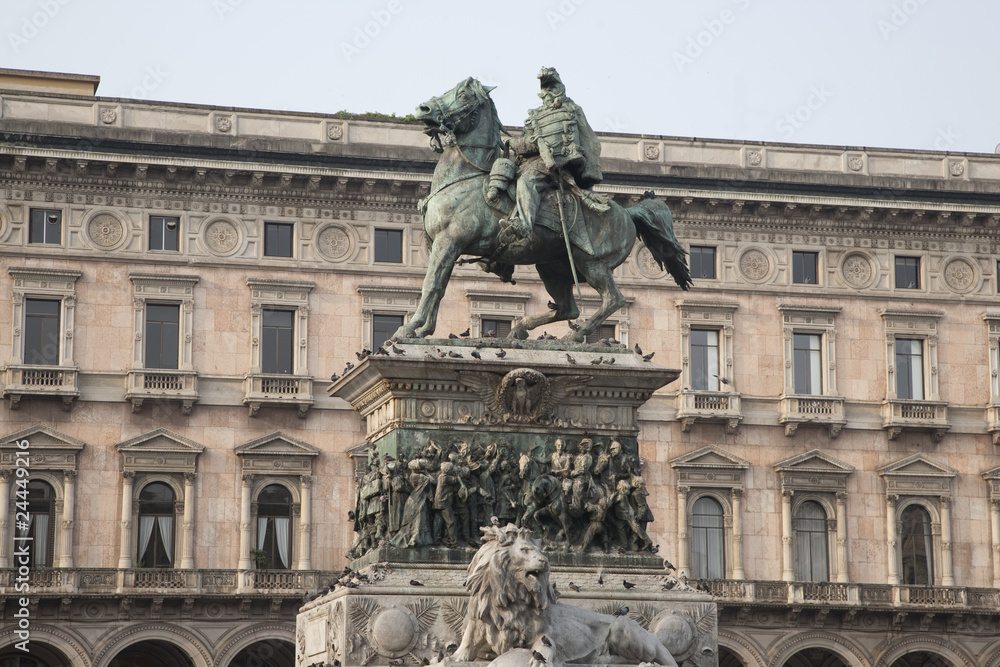 Vittorio Emanuele Statue in Duomo Square in Milan, Italy