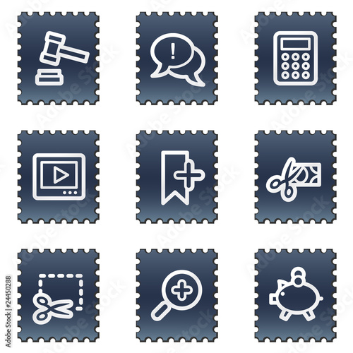 Shopping web icons set 3, navy stamp series