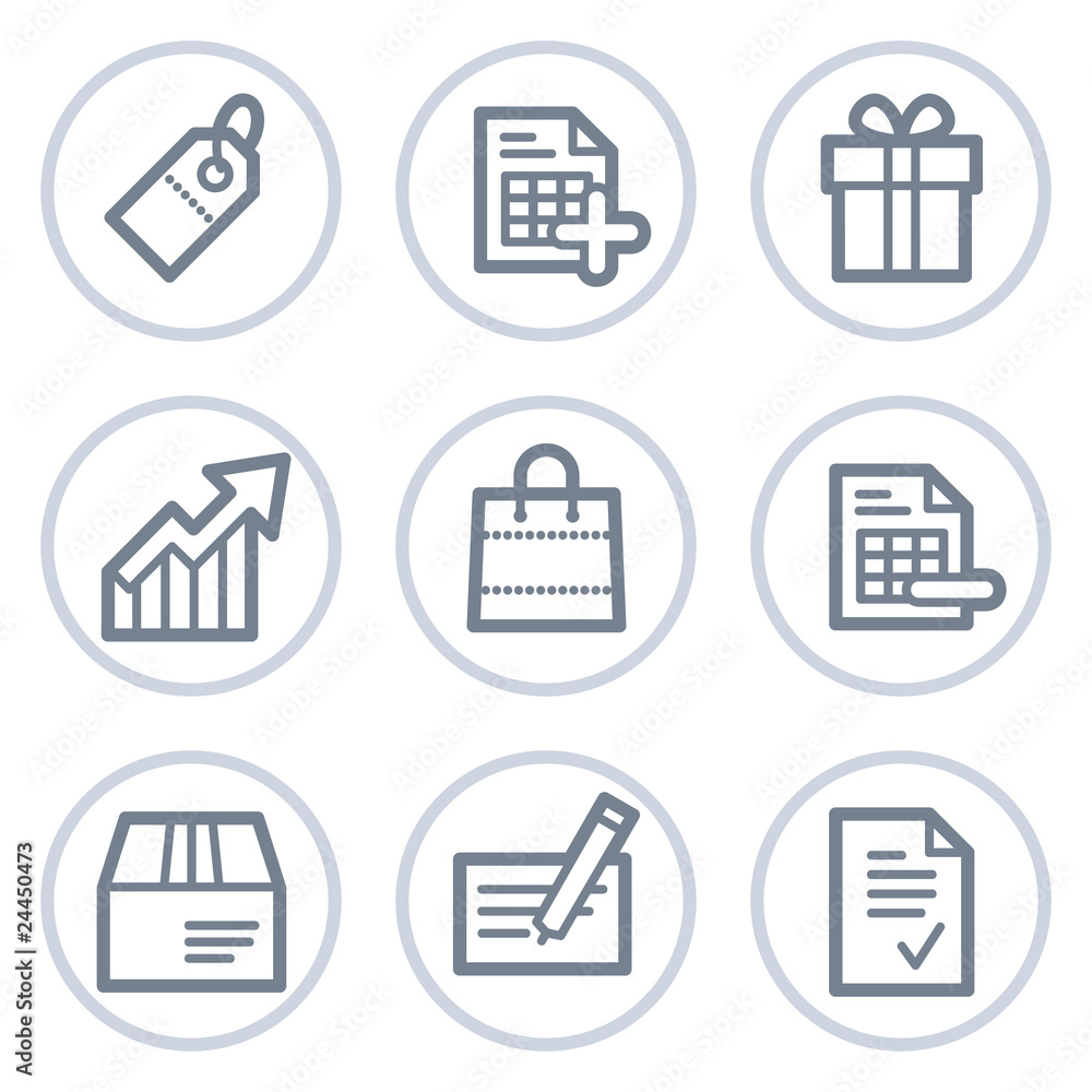 Shopping web icons set 1, white circle series