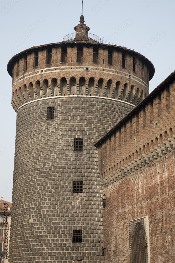 Facade of Sfozesco Castle in Milan, Italy