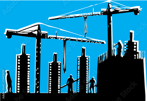Großbaustelle mit blauem Hintergrund