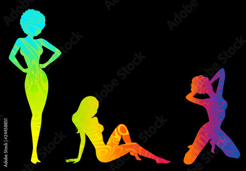 Bright silhouette of girl is isolated on a black background