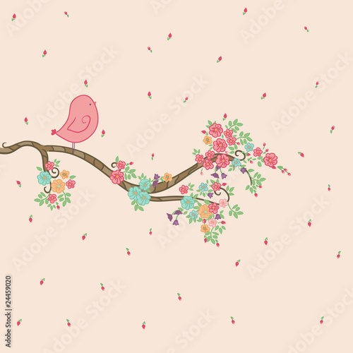 Bird on floral branch
