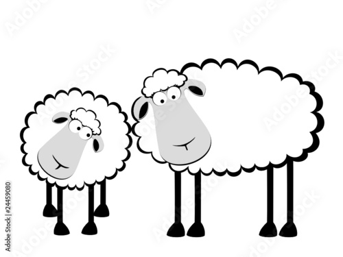 Vector two cartoon smiling sheep