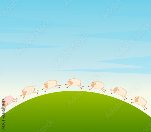 background with cartoon in love sheep pursues after other