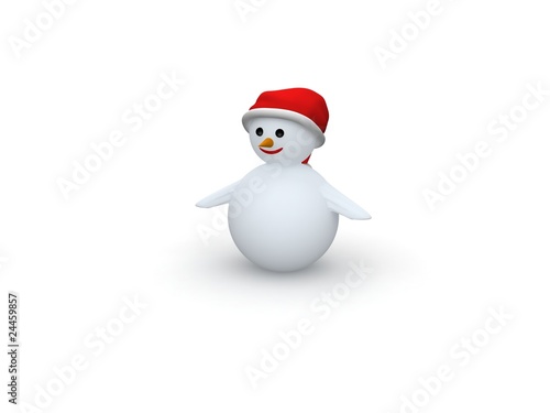 snowman with Santa Claus hat isolated on white background