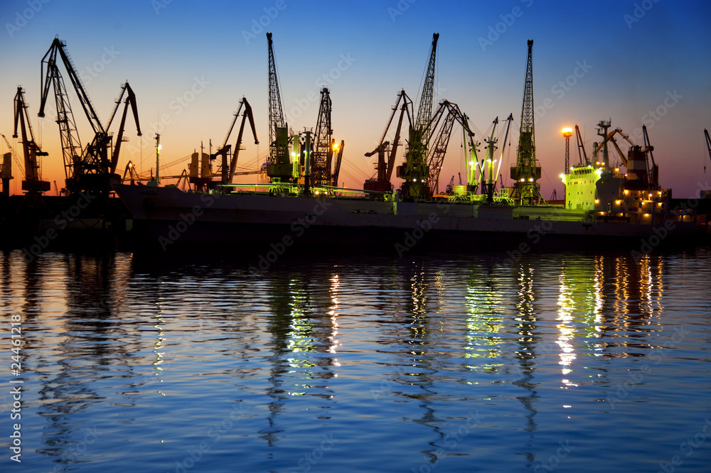Harbor / Cargo / Silhouette of  Cranes at Sunset