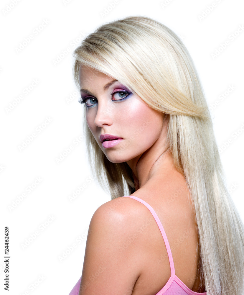 Beautiful face of blond woman - isolated on white Beautiful face of blond woman - isolated on white