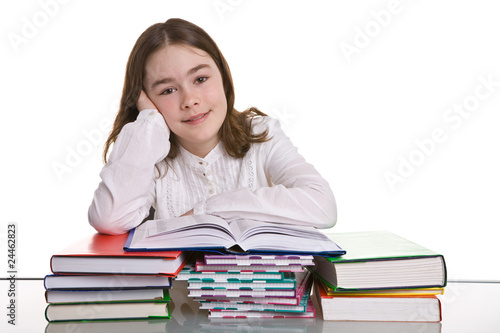Girl learning isolated on white background
