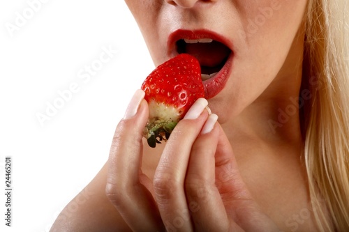 young beautiful woman with a strawberry (white background))