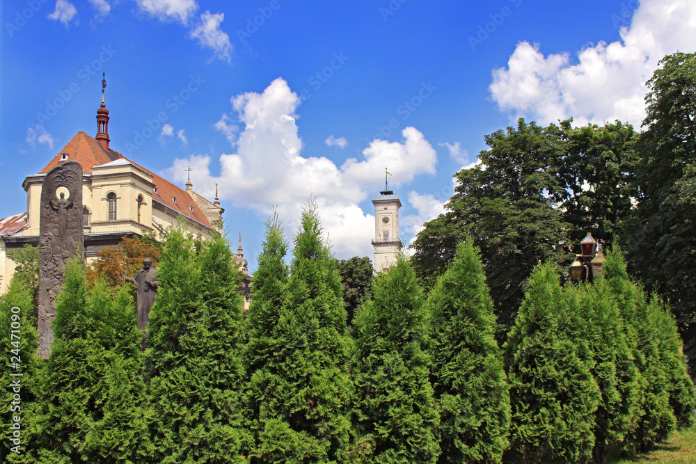 Lviv, view on the Shevchenko monument and center of the city Lviv, view on the Shevchenko monument and center of the city
