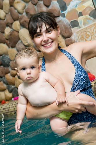 mother and child in pool