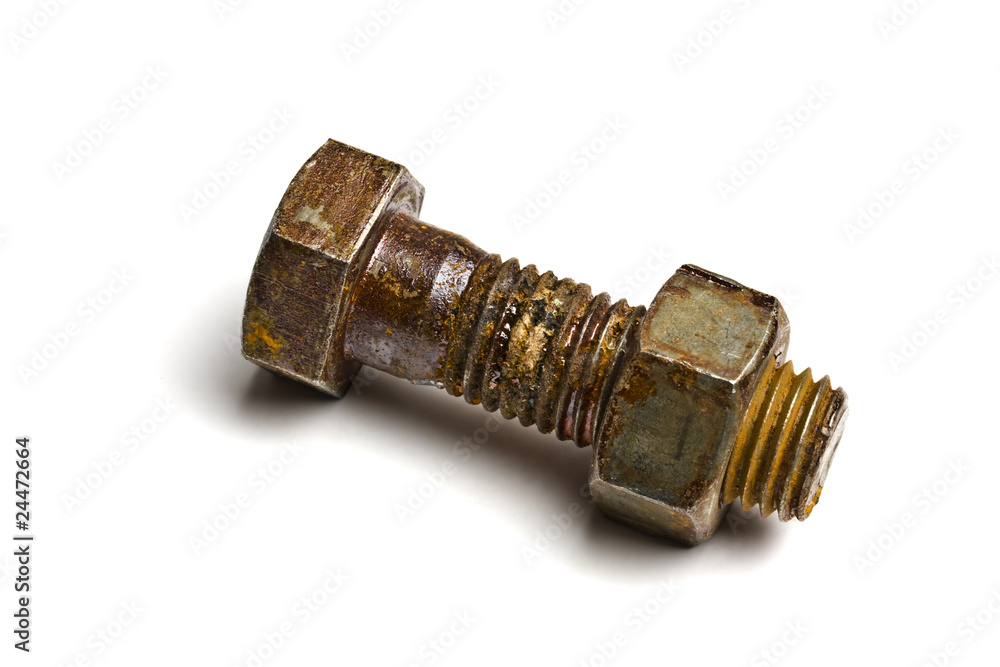 Rusty bolt and nut isolated on white Rusty bolt and nut isolated on white
