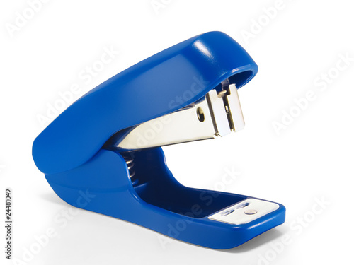 Blue stapler closeup.